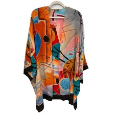 Vintage Dilemma Dhun Shroff 100 Silk Abstract Kimono Cardigan Hand Painted OS