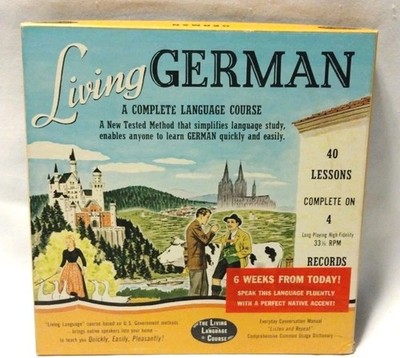 Vtg LIVING GERMAN Learn to Speak German COMPLETE 4 Records 1953 2 Books 