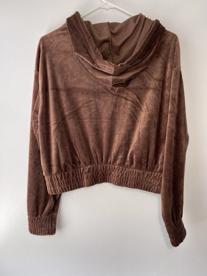 Sudadera con capucha corta Charlotte Russe marrón manga larga para mujer talla M Foto 3 de 3