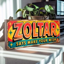 Zoltar Make Wish Sign Circus Fortune Teller Vintage Style Wood Arcade Plaque