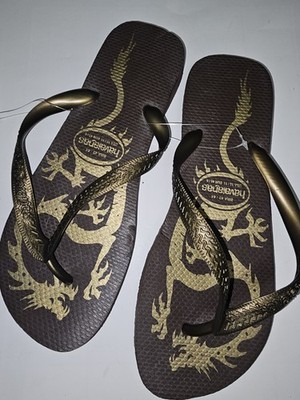 Havaianas Mens Brown/gold/bronze Flip Flops Size  10-11 Brand New W Tags Dragon