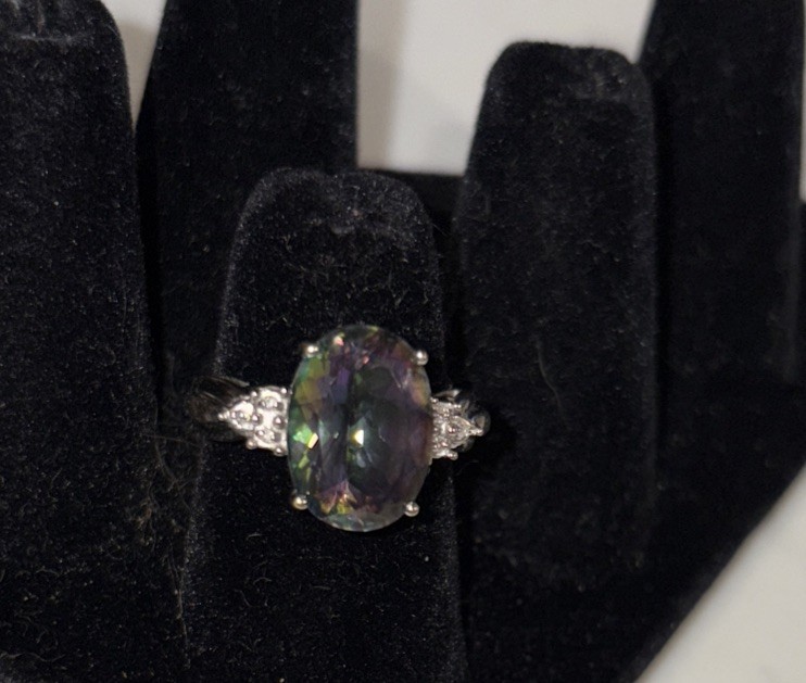 Solid 14K White Gold Lab-Created Alexandrite Diam… - image 2