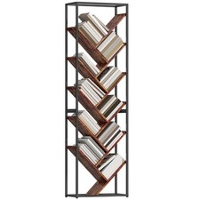 HOMCOM 10 Tier Tree Bookshelf Industrial Tall Bookcase Rustic Brown Black