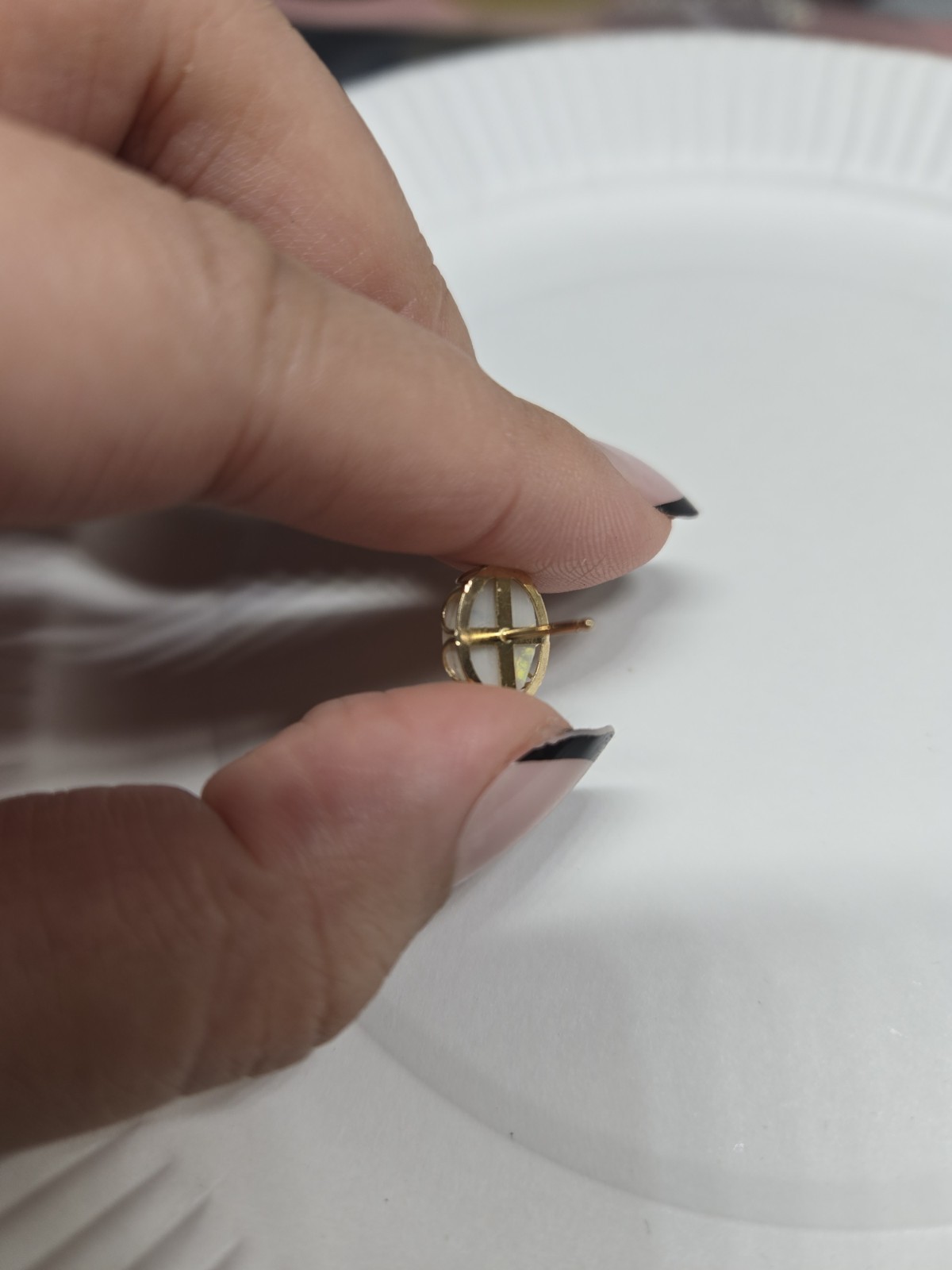 14k Solid Yellow Gold Single Stud Earring Opal Do… - image 16