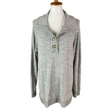 Saturday Sunday Anthropologie Gray Button Neck Sweater Tunic L Cozy Casual