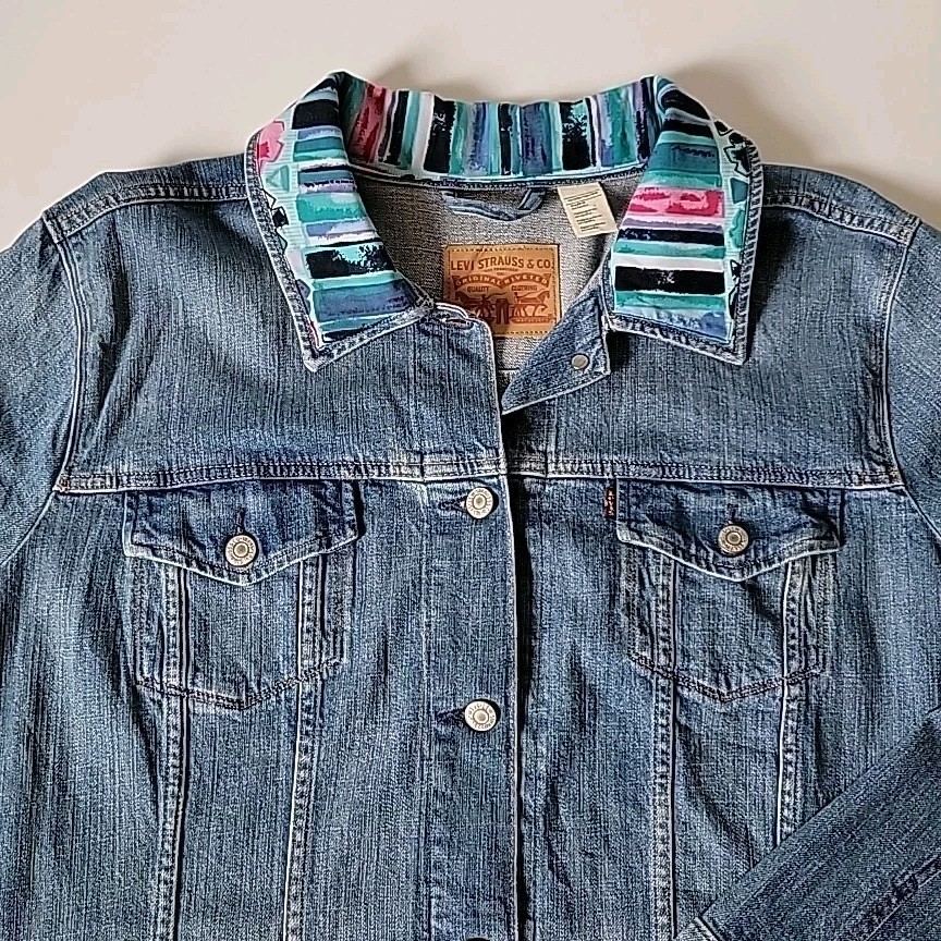Levis Upcycled Patchwork Denim Trucker Jacket 3X … - image 4
