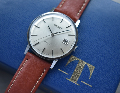 Vintage Tissot Stylist Mechanical Silver Dial Leather Watch Boxed von 1973