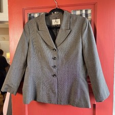 Le Suit Women Classic Steel Gray Button Front Long Sleeve Blazer Jacket Size 14