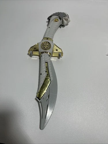 94 Vintage 17" Power Rangers Bandai White Gold Working Talking Saba Sword works!