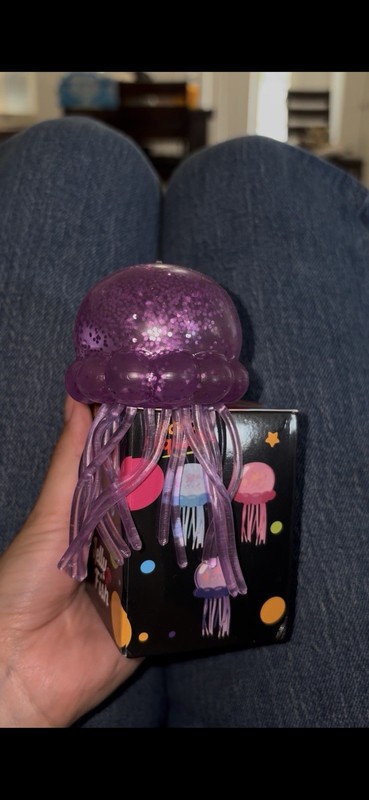 Purple Glitter Jellyfish Gel Squeeze Ball Stress Reliever Toy 4in