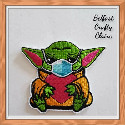 Baby Yoda Heart - Embroidered Iron / Sew on Patch - Image 1 of 2