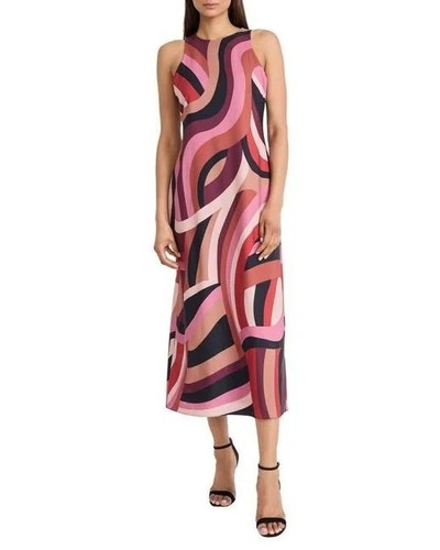 NWT Donna Morgan Abstract Sleeveless Maxi Dress Jewel Neck NWT Pink SZ 4