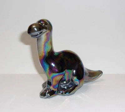 Fenton Glass Smoke Carnival Iridized Dinosaur Figurine Mosser Made In USA - Image 1 of 4