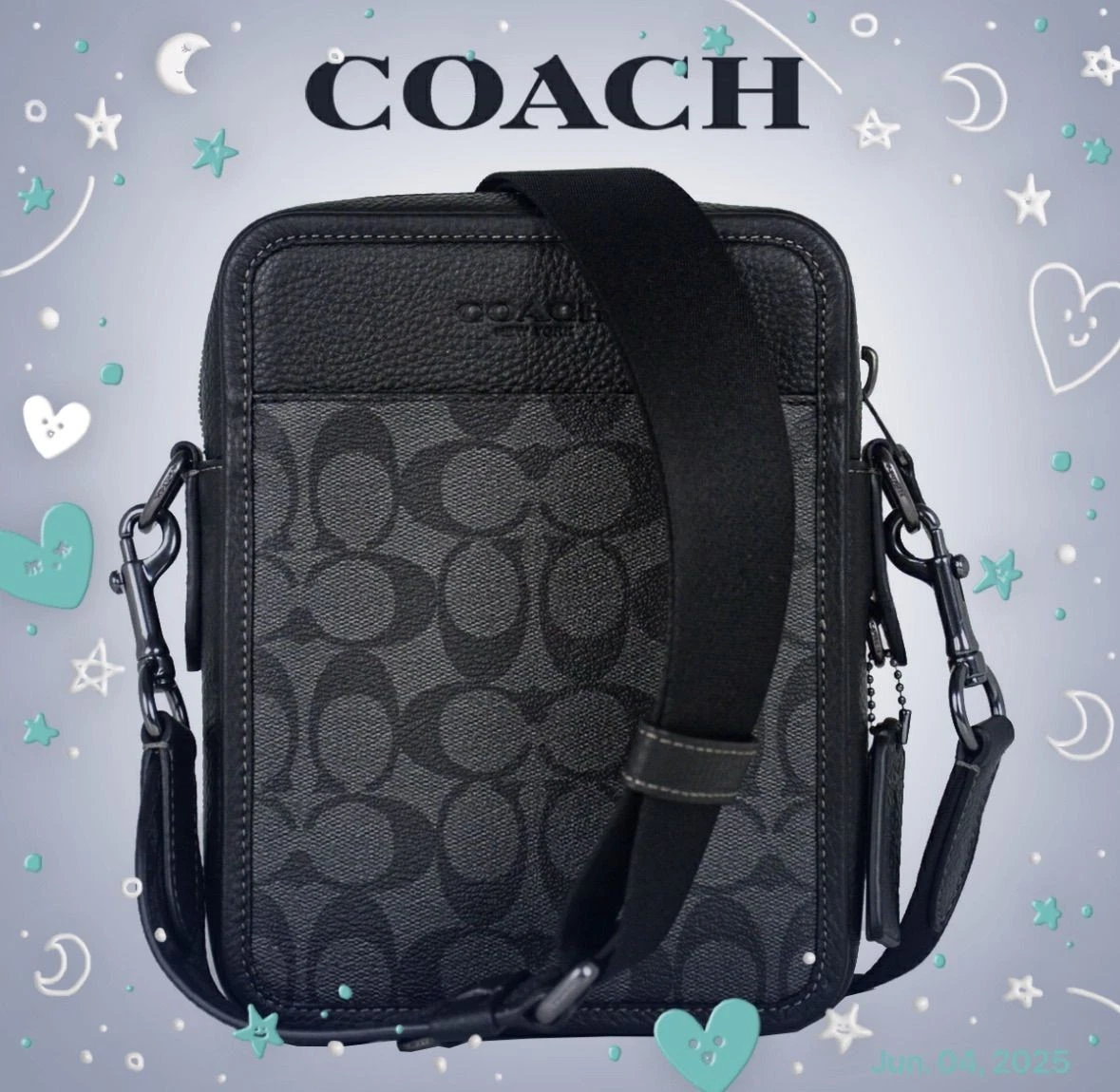 Coach Borsa a Tracolla Rivestita Tela Pelle CC009 Uomo Outlet Prodotti Nero