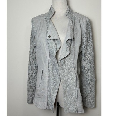 La Seine Womens VTG Sheer Lace Moto Jacket M Fairy Grunge Boho Indie Sleaze Gray