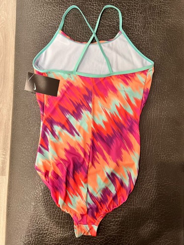NIKE Swim Girls' Crossback One Piece Swimsuit, Aurora Green Immiscible, Small - Picture 2 of 2