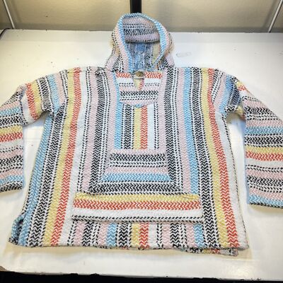 EARTH RAGS HIPPY BEACH MEXICAN BAJA SURFER PONCHO HOODIE SWEATSHIRT Sz  Womens L