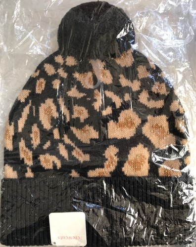 NEW Girls’ J.Crew Brown Black Leopard-Print Pom Beanie Size Large/Extra Large - Picture 6 of 7