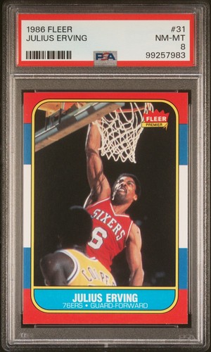 1986-87 JULIUS ERVING PSA 8 Fleer #31 Card NM-MT Cert 99257983 Philadelphia 76er