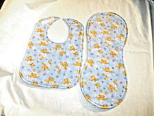 Handmade By Me Infant Toddler Bib and Burp Pad Set. ABC Ballerina Bears on Blue