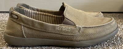 Crocs Walu Slip On Loafer Casual Comfort Shoes Tan Canvas 14391