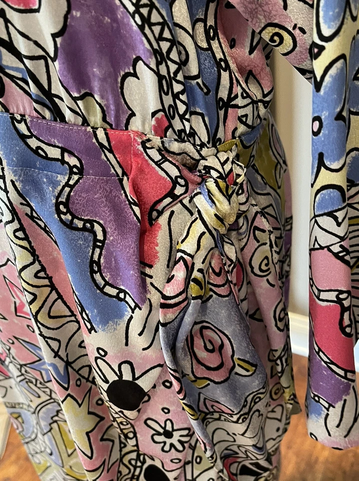 Vestido de seda vintage Louis Feraud años 90 arte pop estampado flores y corazones talla 14 usado en excelente estado Foto 2 de 4