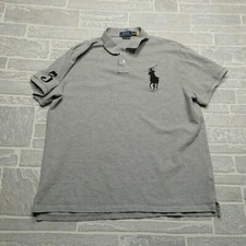 Polo Ralph Lauren Polo Shirt Mens 2XL Custom Slim Fit Big Pony 3 Rugby Cotton
