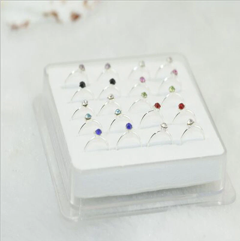 Venta al por mayor 20X Plata de Ley Sólida Mezclada 2MM Cristal Barra Recta Barra Nariz Perno Foto 3 de 4