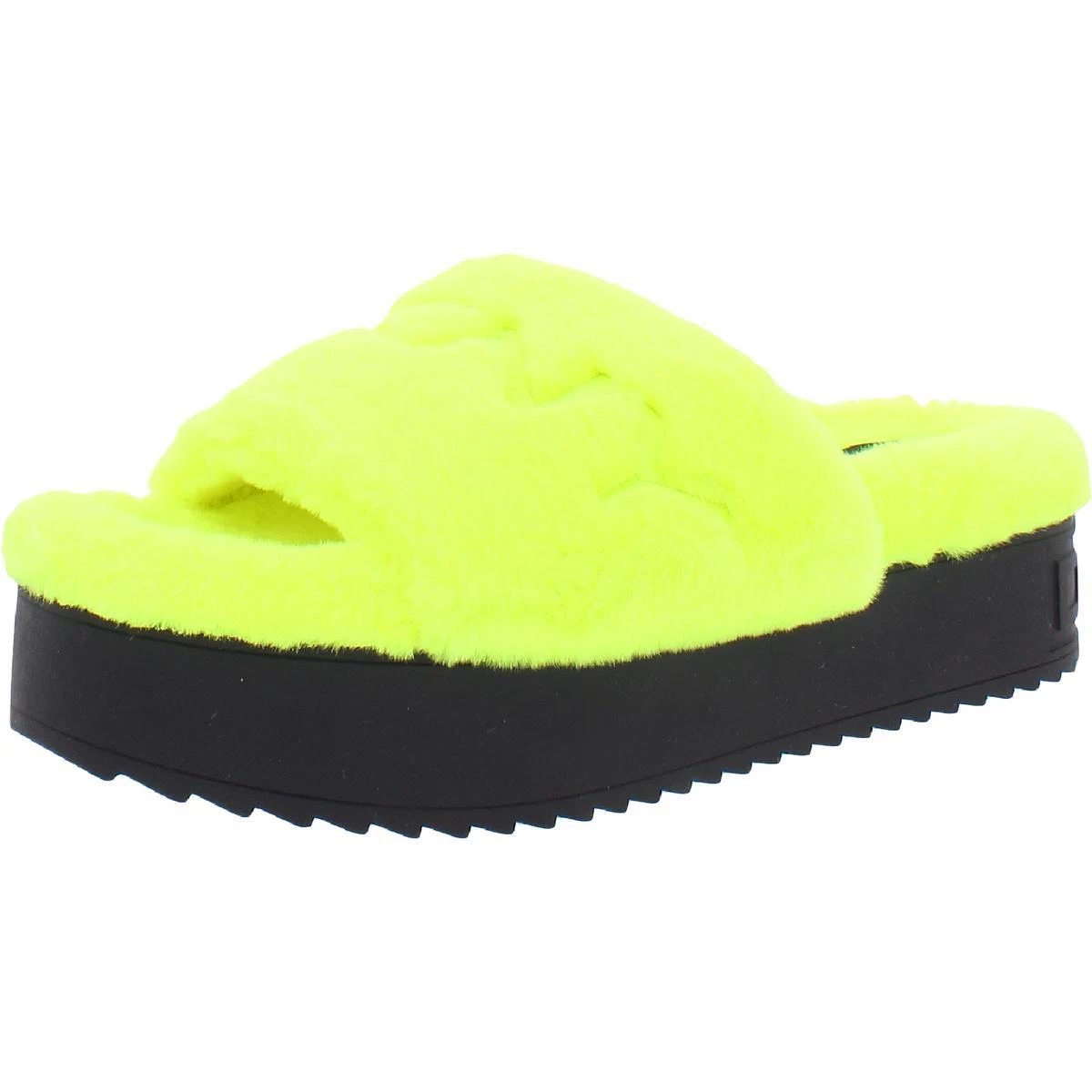 DKNY Womens Palz Yellow Faux Fur Slide Slippers Shoes 6.5 Medium