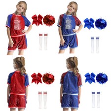 Kids Girls Dance Outfit Sports Meeting Cheerleading Stage Performance Tassel