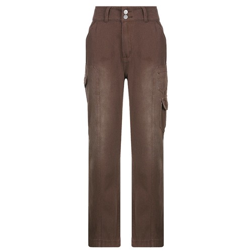 Pantalones de mezclilla rectos informales de cintura alta sueltos de moda con múltiples bolsillos para mujer - Imagen 39 de 39