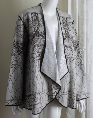 DRAMATIC CHIC Chico's Sz 3 XL Gray Brown Poly Wool Lagenlook Open Draping Jacket