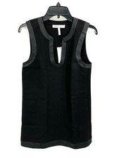 BCBGeneration Dress Womens XS Black Sleeveless Faux Leather Trim Sheath Modern
