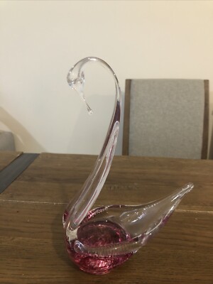 Vintage Glasfigur handgeblasen gesägt rosa & klar H:23 cm Sockel D:6 cm