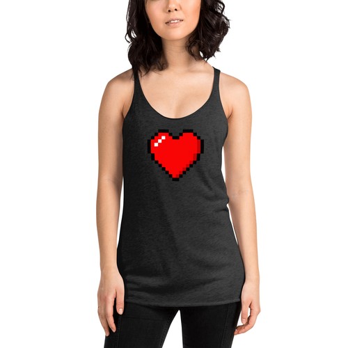 Retro 8 Bit Video Game Pixelated Heart Women's Racerback Tank Top Shirt - Picture 2 of 14