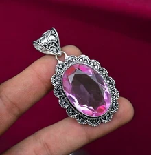 Pink Kunzite gemstone handmade 925 sterling silver jewelry  pendant