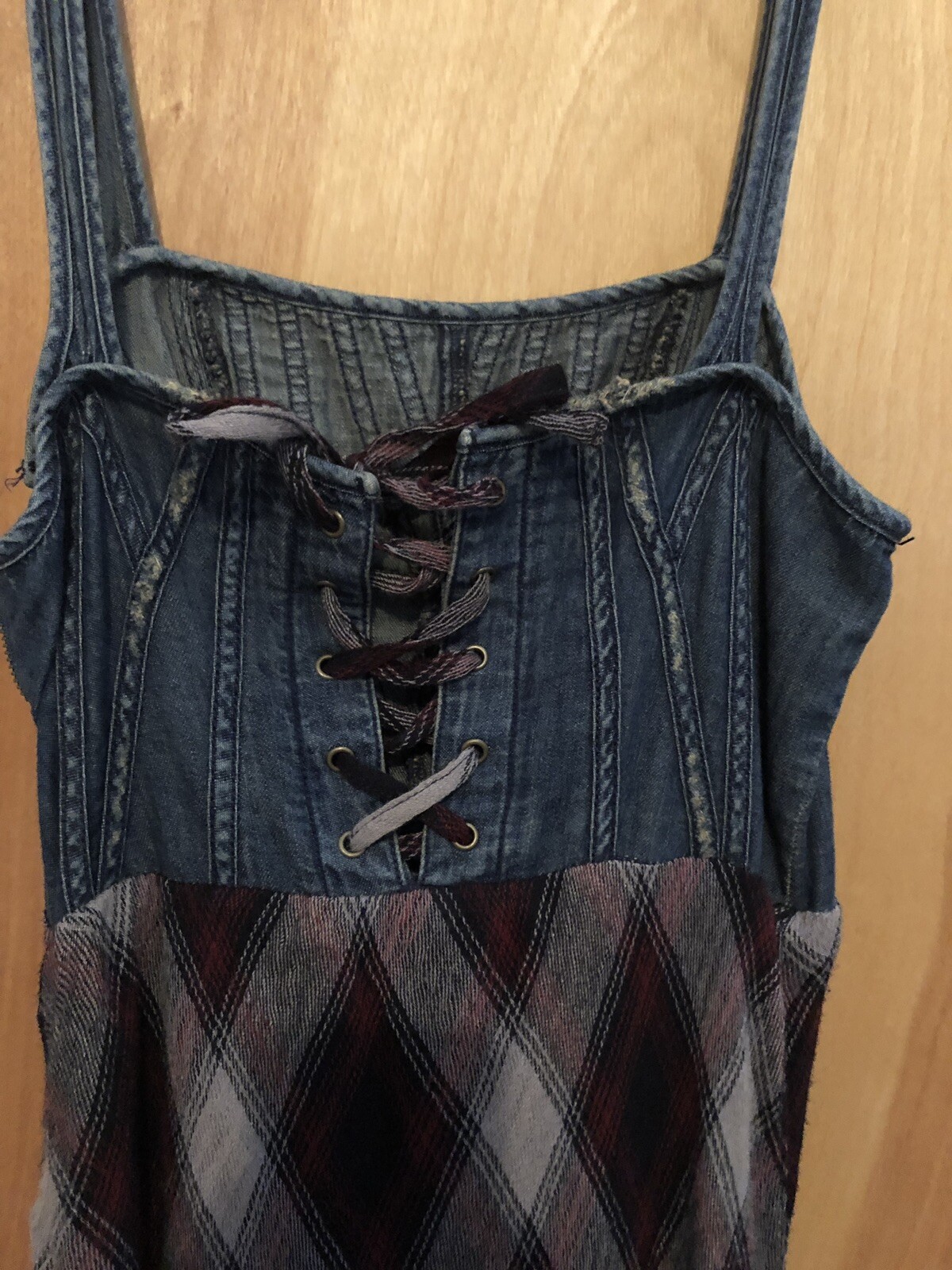 FREE PEOPLE Denim Plaid Flannel Maxi Dress Corset… - image 6