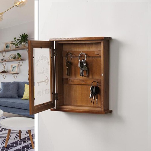 Wooden Key Box Cabinet Wall Mounted Keys Hooks Storage Holder With 6 Ho~hg - Picture 9 of 12