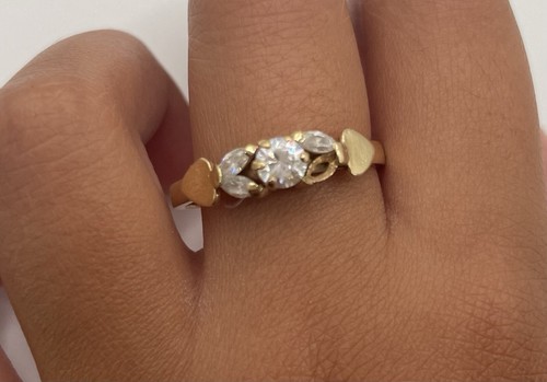 14k Heavy Solid Yellow Gold Clear Stone Ring