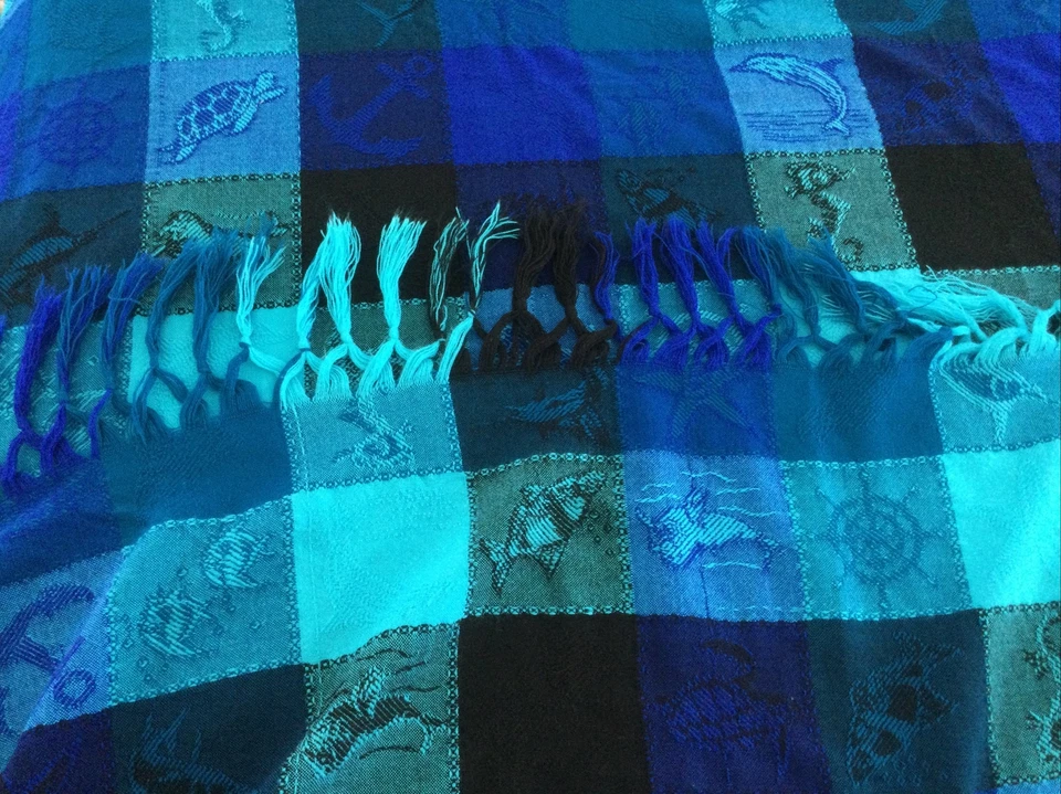 Manta Ocean Marine Patchwork Azul Aqua Turtle Delfines Estrellas de Mar Anclas Foto 3 de 4