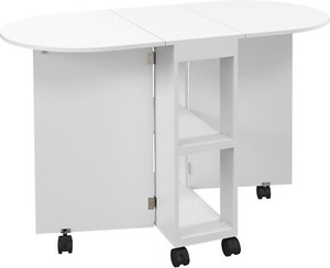 HOMCOM Folding Dining Table for Small Spaces with 2-tier Shelves White