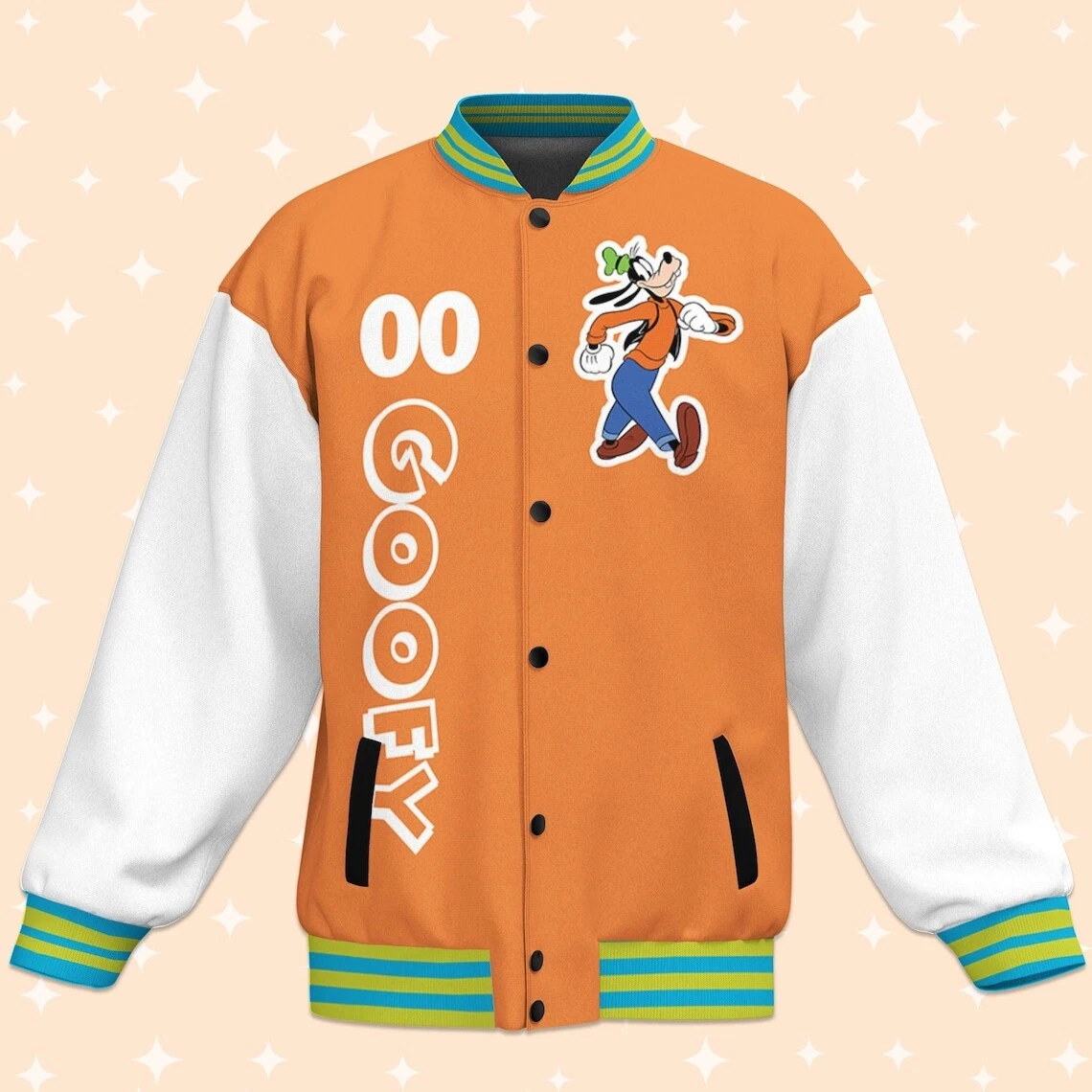 Custom Goofy Orange Baseball Jacket, Adult Baseball Jacket, Personalized Disney