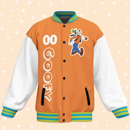 Custom Goofy Orange Baseball Jacket, Adult Baseball Jacket, Personalized Disney