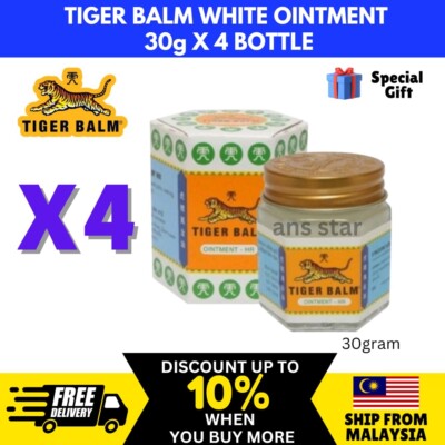 TIGER BALM White Ointment 30g For Headache Nasal Congestion (Pack of 4)