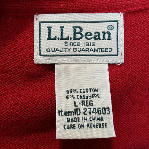 LL Bean Sweater Men's Large V Neck L/S Pullover Red Cotton Cashmere - Picture 2 of 4