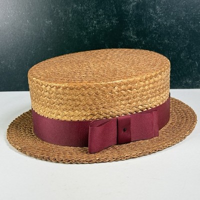 Vintage Caesari Italian Imported Straw Boater Hat with  display picture 3