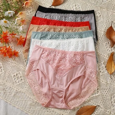 Plus Size Women's Underpants Soft Daily Underpants High Waist Flower Knickers