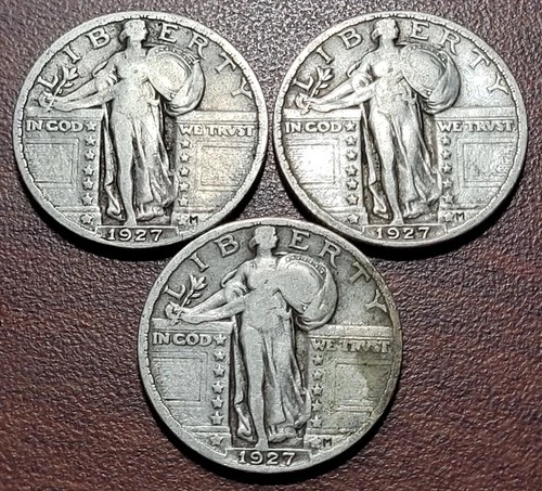 (3) Better Grade 1927 Standing Liberty Quarters ALL Fine-VF Original Toning