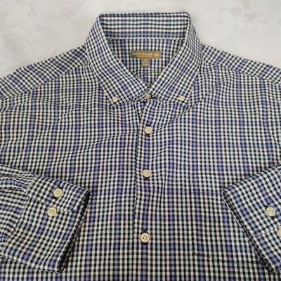 Peter Millar Summer Comfort Mens XL Blue Gingham Check Long Sleeve Shirt E