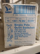 Box Of 10 Eagle Single Pole Quiet Switches Ivory 15A-120V AC. NOS